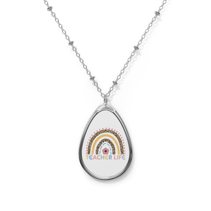 Teacher Life Rainbow Leopard Oval Necklace