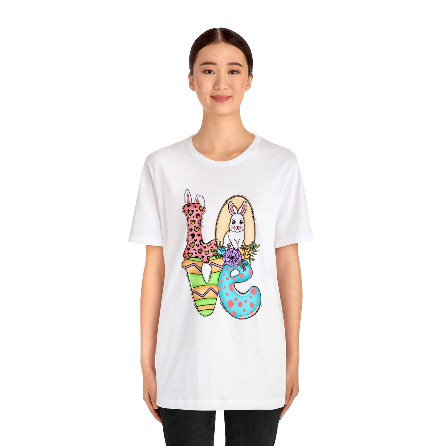 Easter Bunny Love Block Unisex Jersey Short Sleeve Tee - Variety of colors available