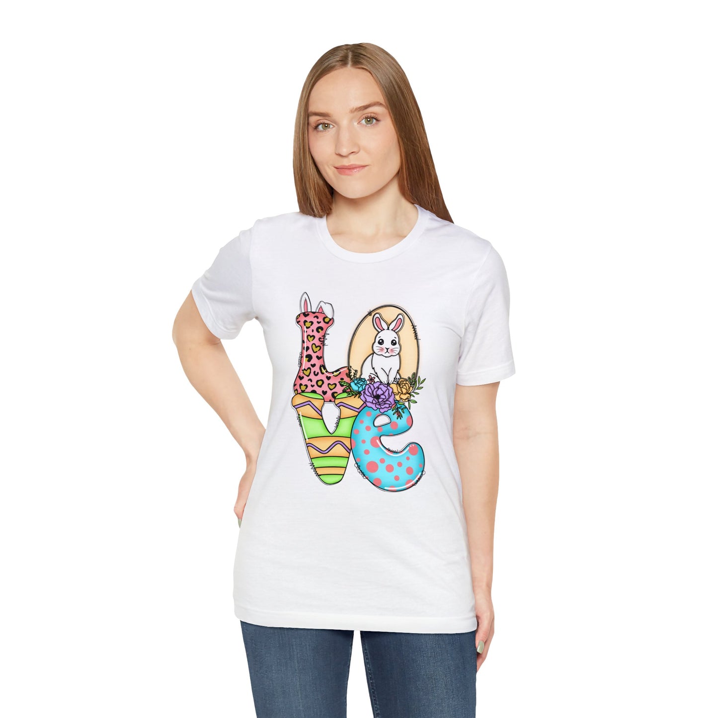 Easter Bunny Love Block Unisex Jersey Short Sleeve Tee - Variety of colors available