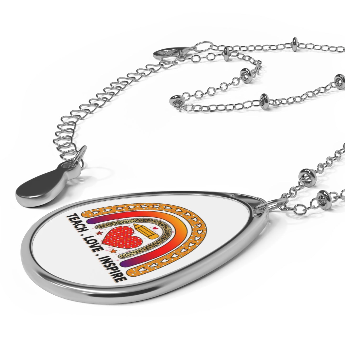 Teach Love Inspire Rainbow Teacher Oval Necklace