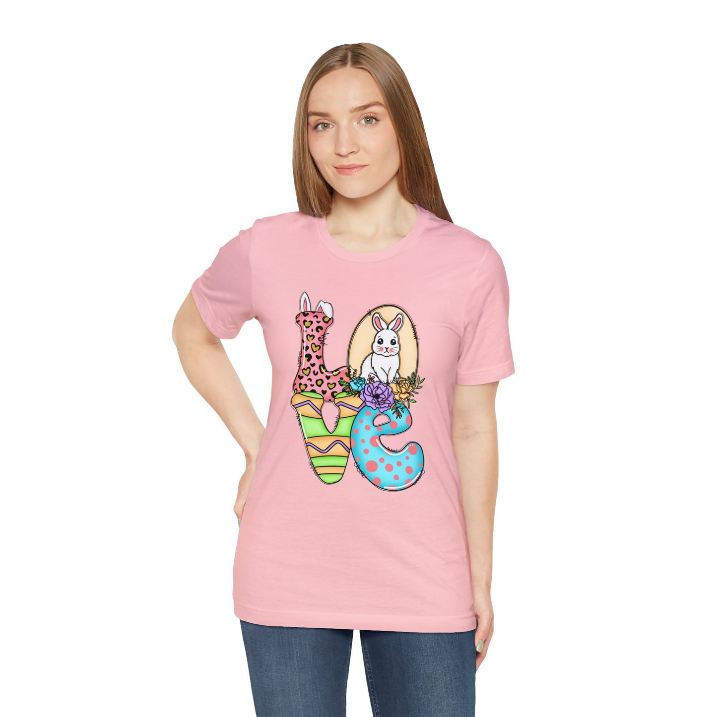 Easter Bunny Love Block Unisex Jersey Short Sleeve Tee - Variety of colors available