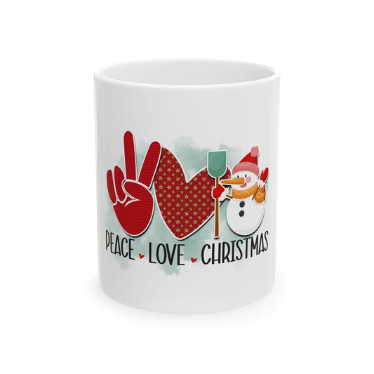 Peace Love Christmas Ceramic Mug, (11oz)