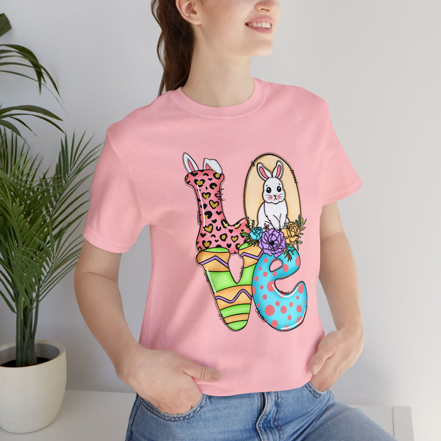 Easter Bunny Love Block Unisex Jersey Short Sleeve Tee - Variety of colors available