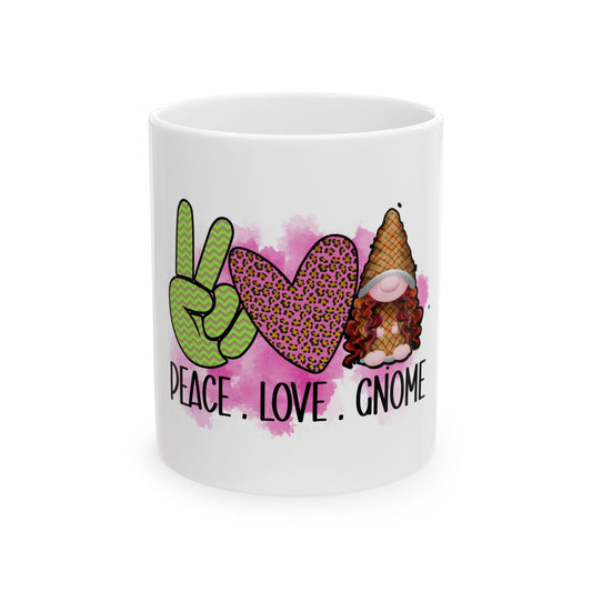 Peace Love Gnome Christmas Ceramic Mug, (11oz, 15oz)