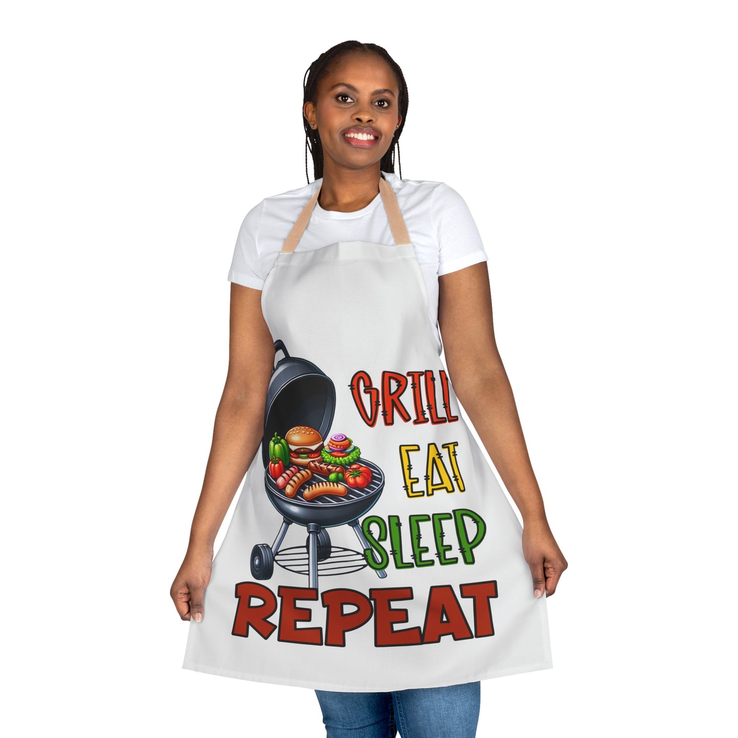 Grill Eat Sleep Repeat Apron, 5-Color Straps (AOP)