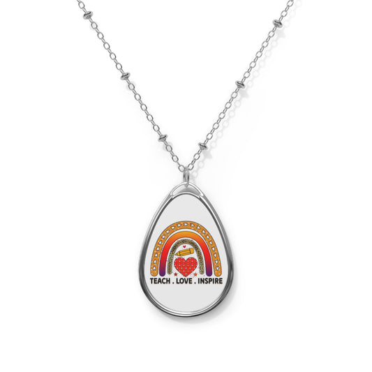 Teach Love Inspire Rainbow Teacher Oval Necklace