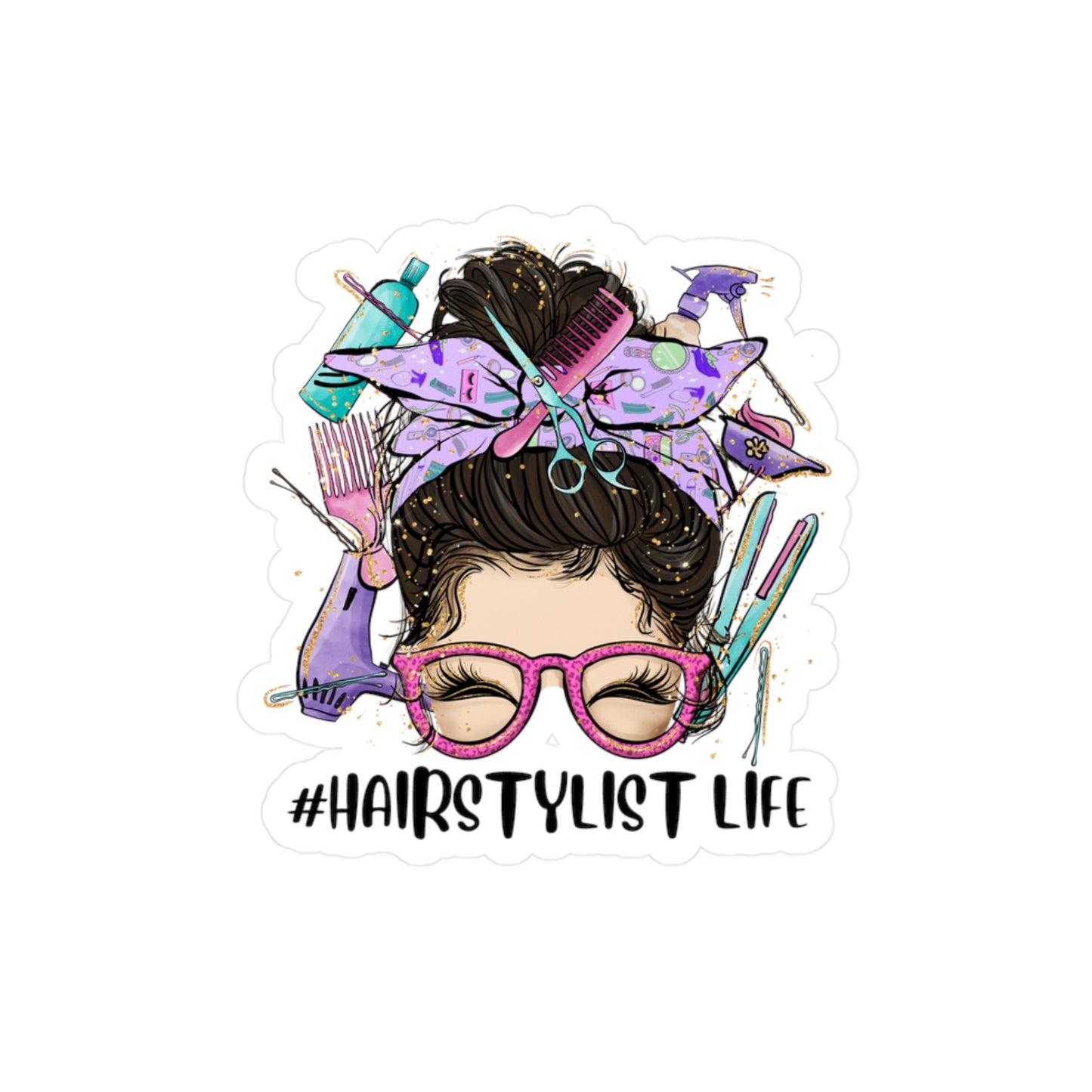 #HairStylistLife Messy Bun Kiss-Cut Vinyl Decal