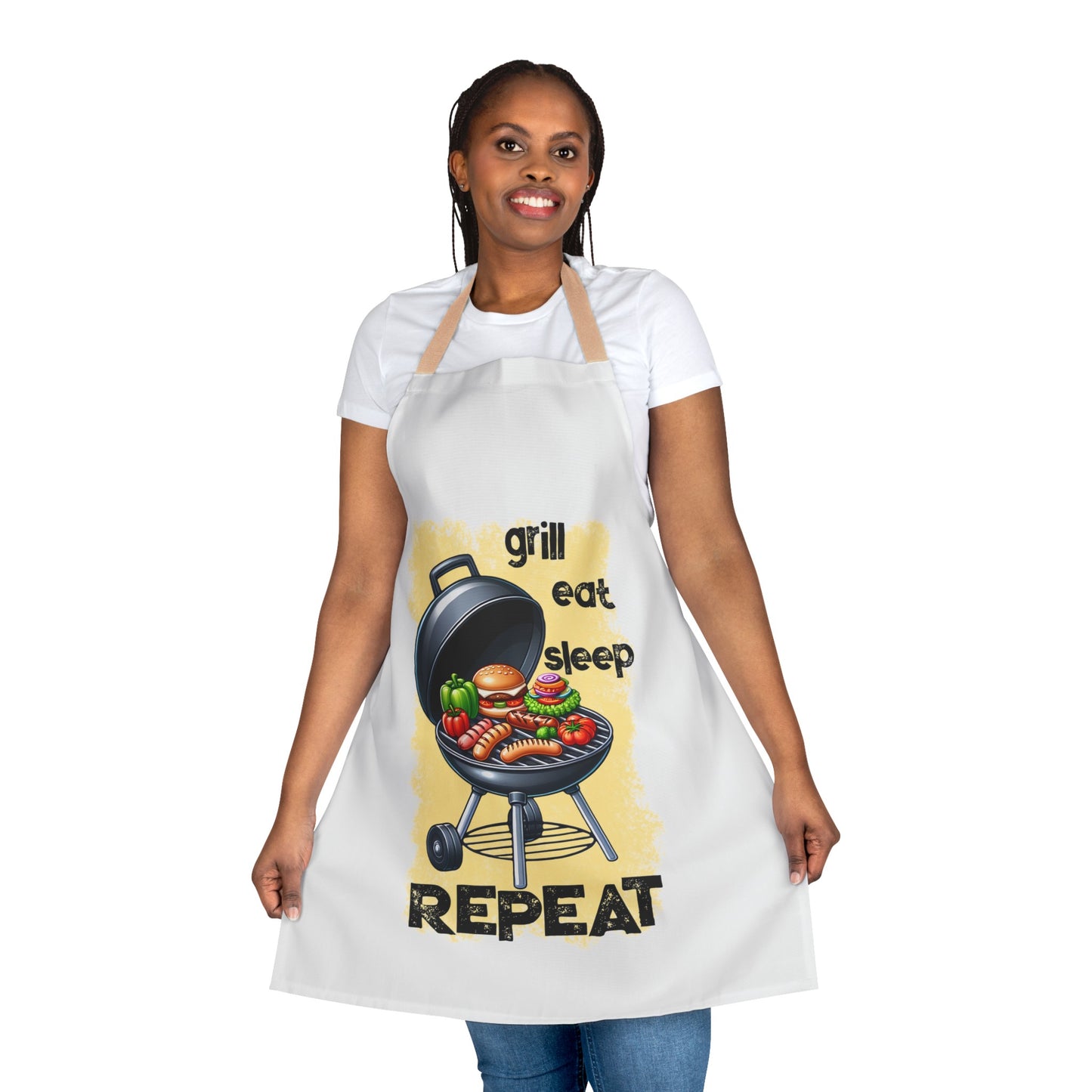 Grill Eat Sleep Repeat - Apron, 5-Color Straps (AOP)