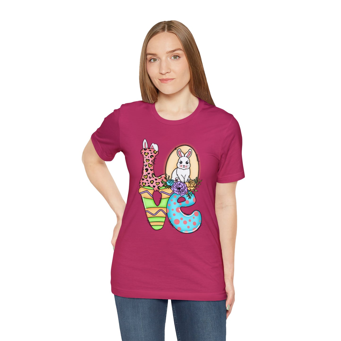 Easter Bunny Love Block Unisex Jersey Short Sleeve Tee - Variety of colors available