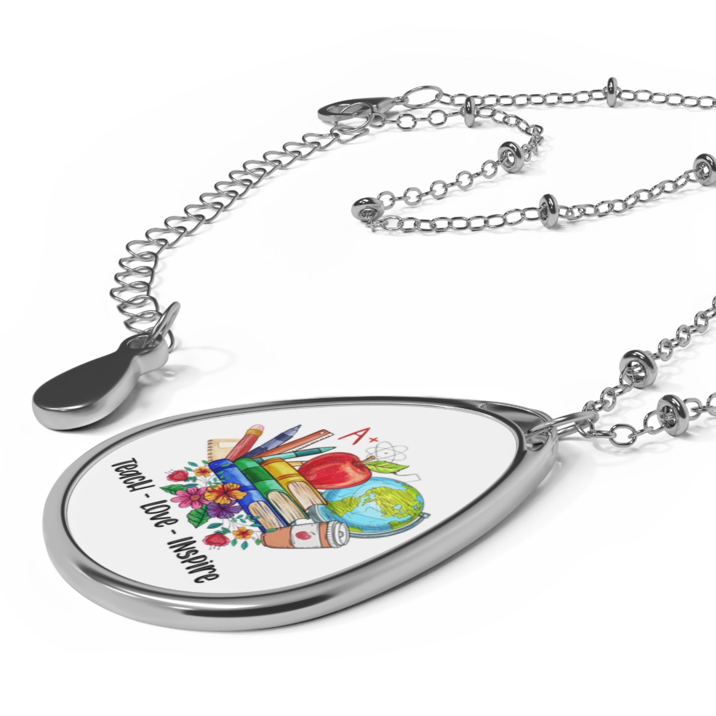 Teach Love Inspire Teacher Oval Necklace