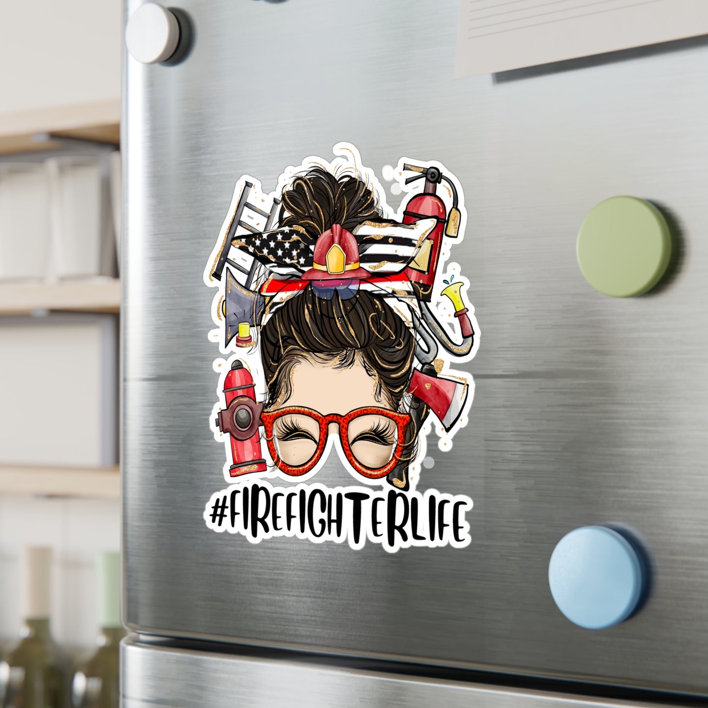 #FirefighterLife Messy Bun Kiss-Cut Vinyl Decal