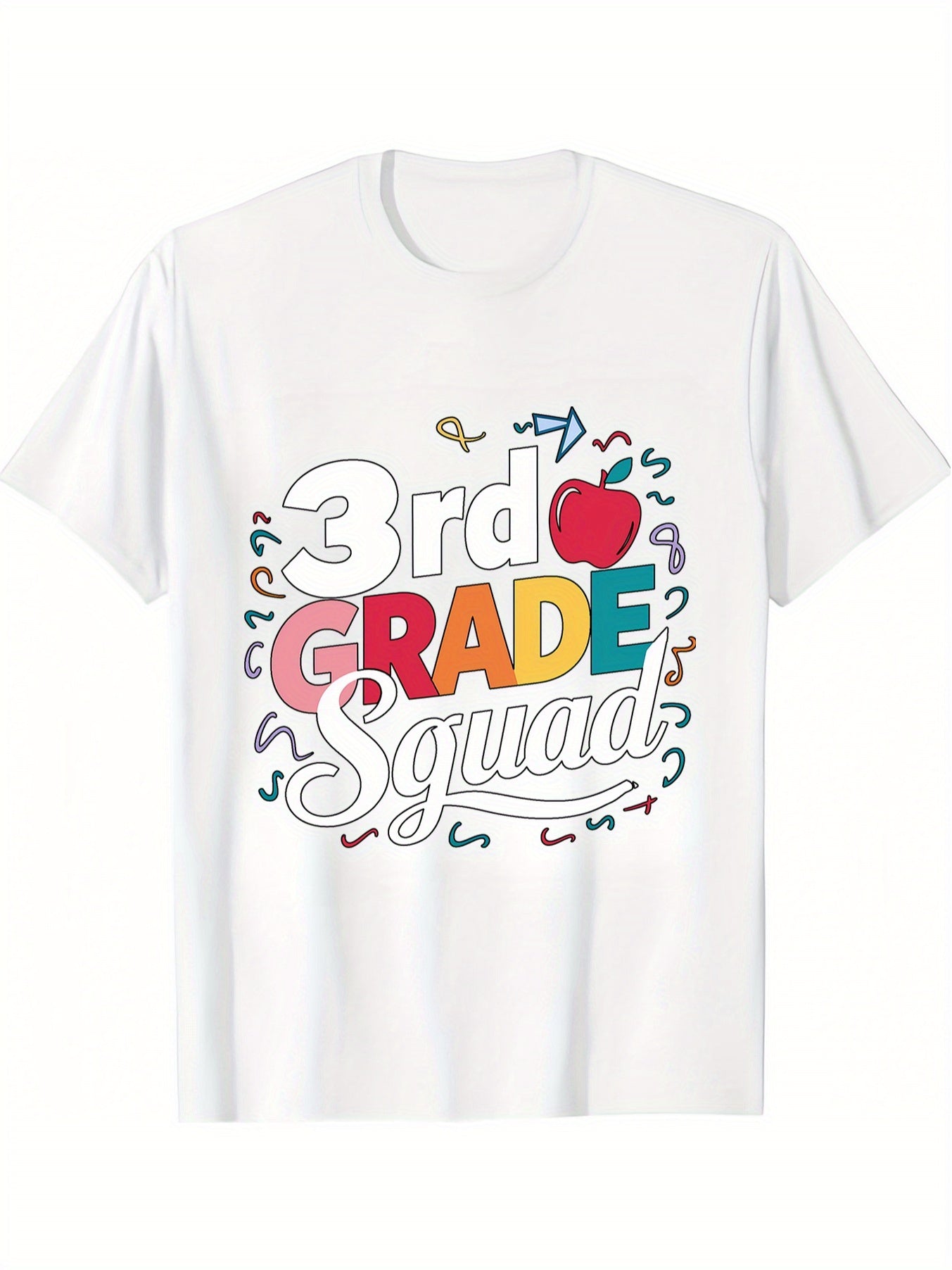 3rd GRADE Squad & Apple Graphic Print Tee, Girls' Casual & Trendy & Breathable Cotton T-shirt For Spring & Summer, Girls' Clothes For Outdoor Activities