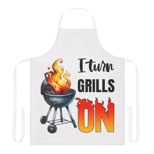 I Turn Grills On Apron, 5-Color Straps (AOP)