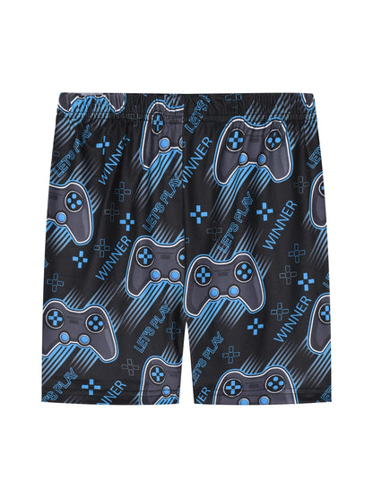 Boys 2-piece Pajama Set Cartoon Gamepad Print Crew Neck Short Sleeve T-shirt + Full Print Matching Shorts Comfy Loungewear