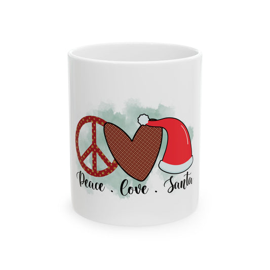 Peace Love Santa Christmas Ceramic Mug, (11oz)