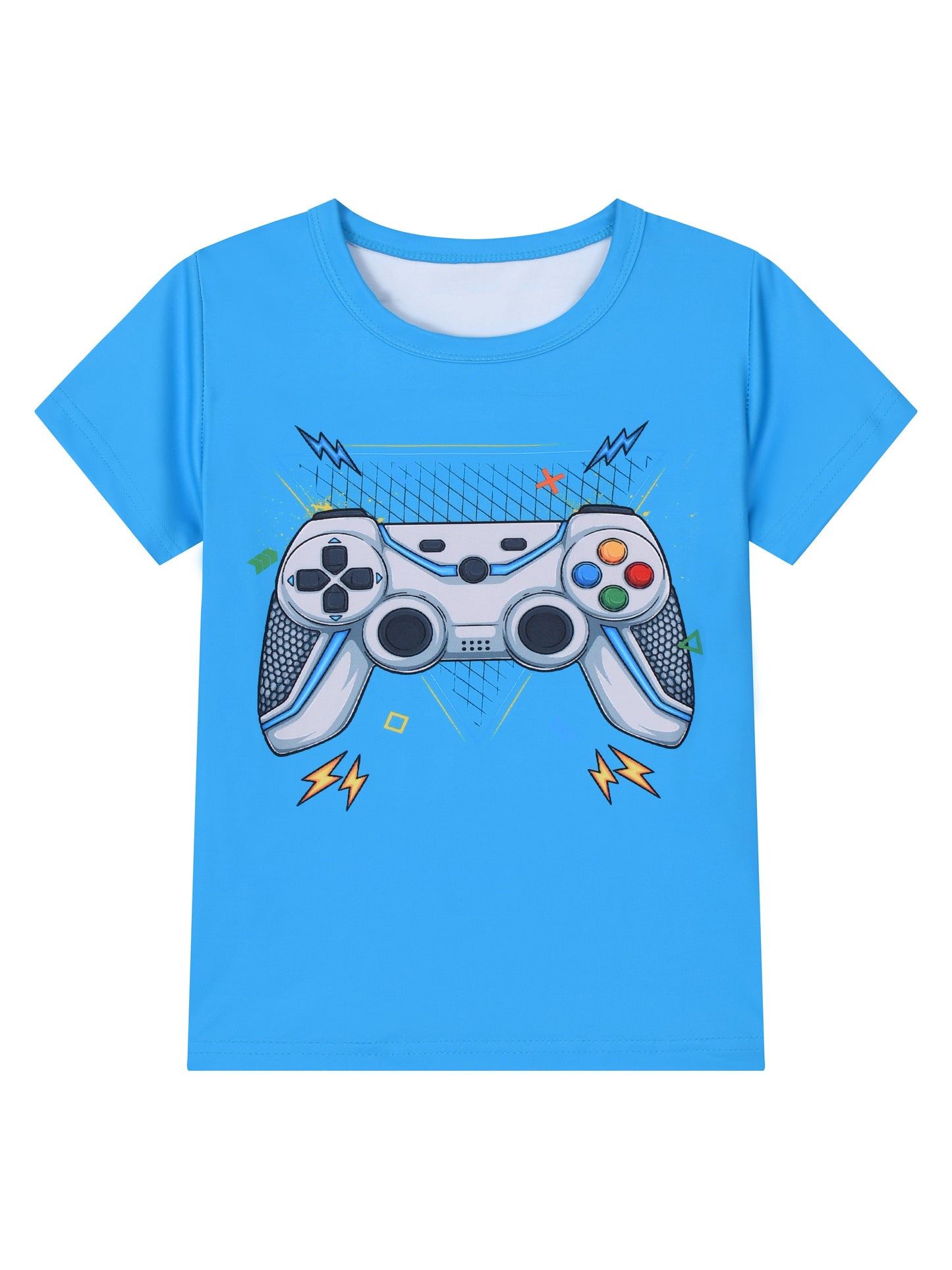 Boys 2-piece Pajama Set Cartoon Gamepad Print Crew Neck Short Sleeve T-shirt + Full Print Matching Shorts Comfy Loungewear