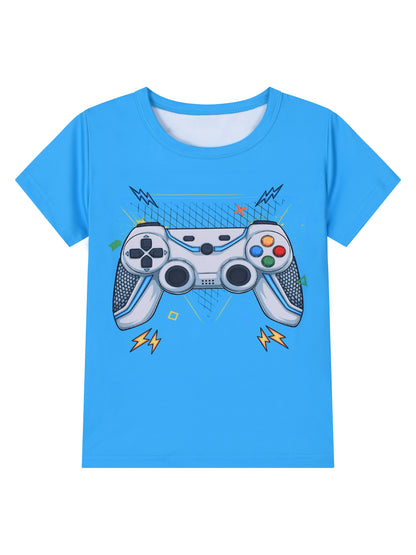 Boys 2-piece Pajama Set Cartoon Gamepad Print Crew Neck Short Sleeve T-shirt + Full Print Matching Shorts Comfy Loungewear