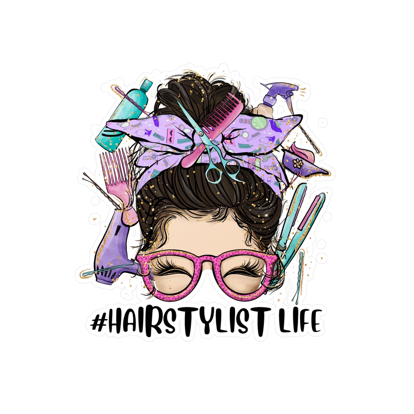 #HairStylistLife Messy Bun Kiss-Cut Vinyl Decal