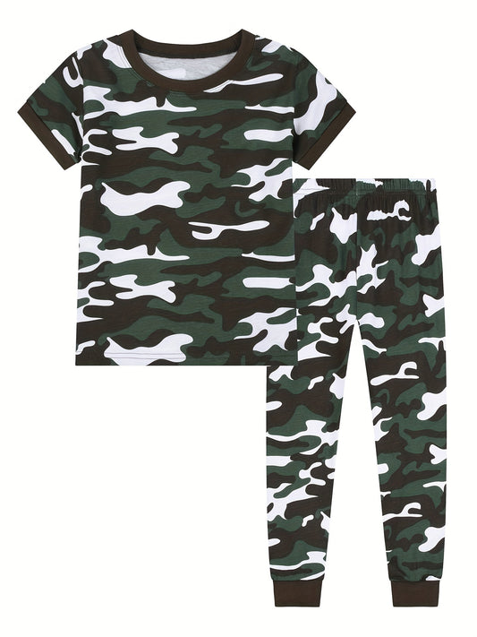 Toddler Kid Boys 2-piece Trendy Pajama Sets Camouflage Pattern Round Neck Short Sleeve Top & Matching Pants Casual PJ Sets