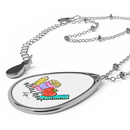 Teacher Life Oval Necklace