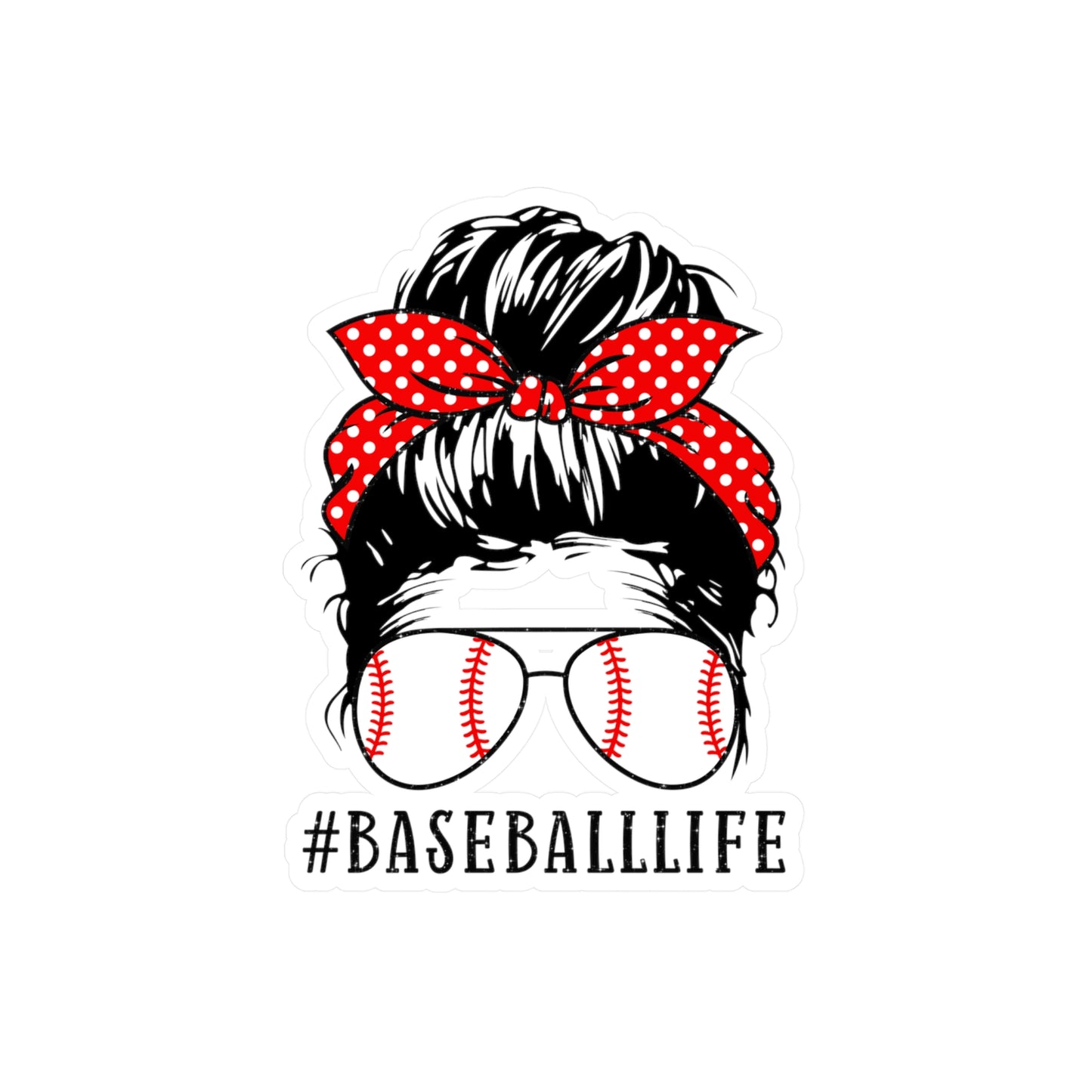 #BaseballLife Messy Bun Kiss-Cut Vinyl Decals