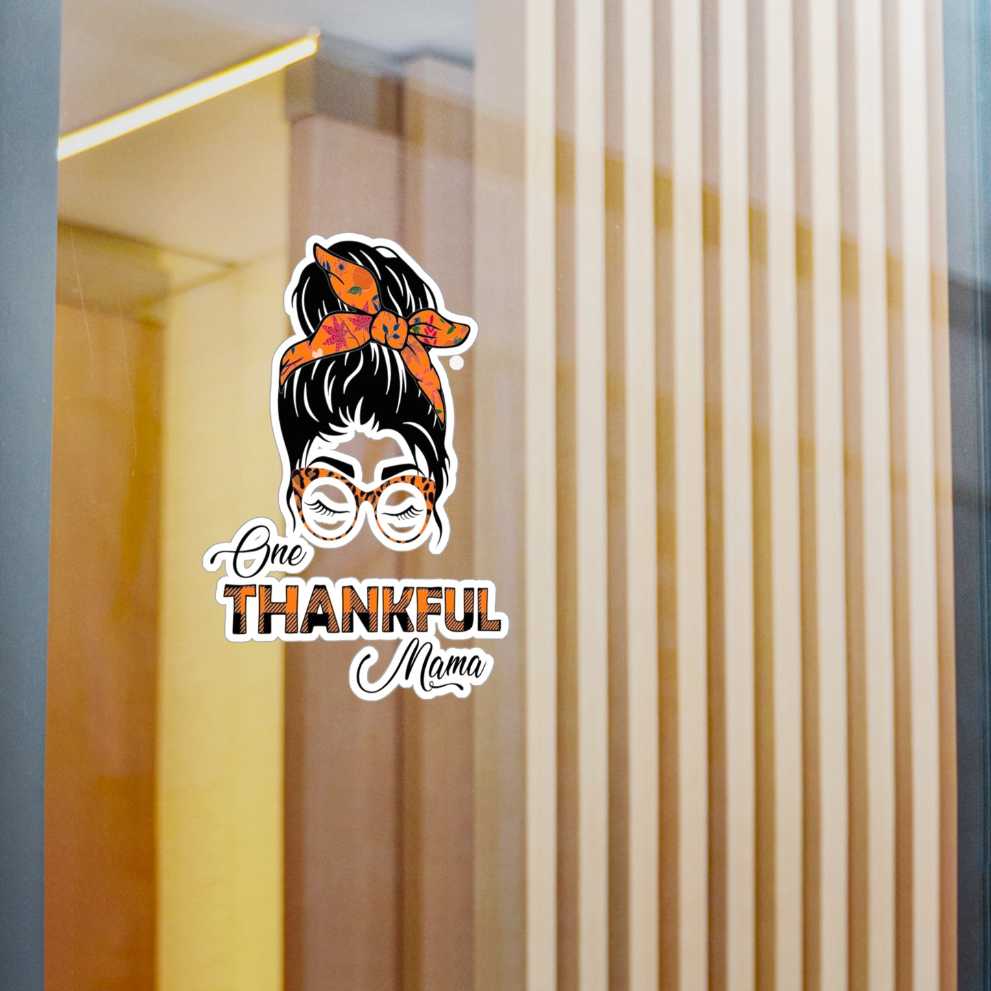 One Thankful Mama/Momma Messy Bun Thanksgiving Kiss-Cut Vinyl Decals