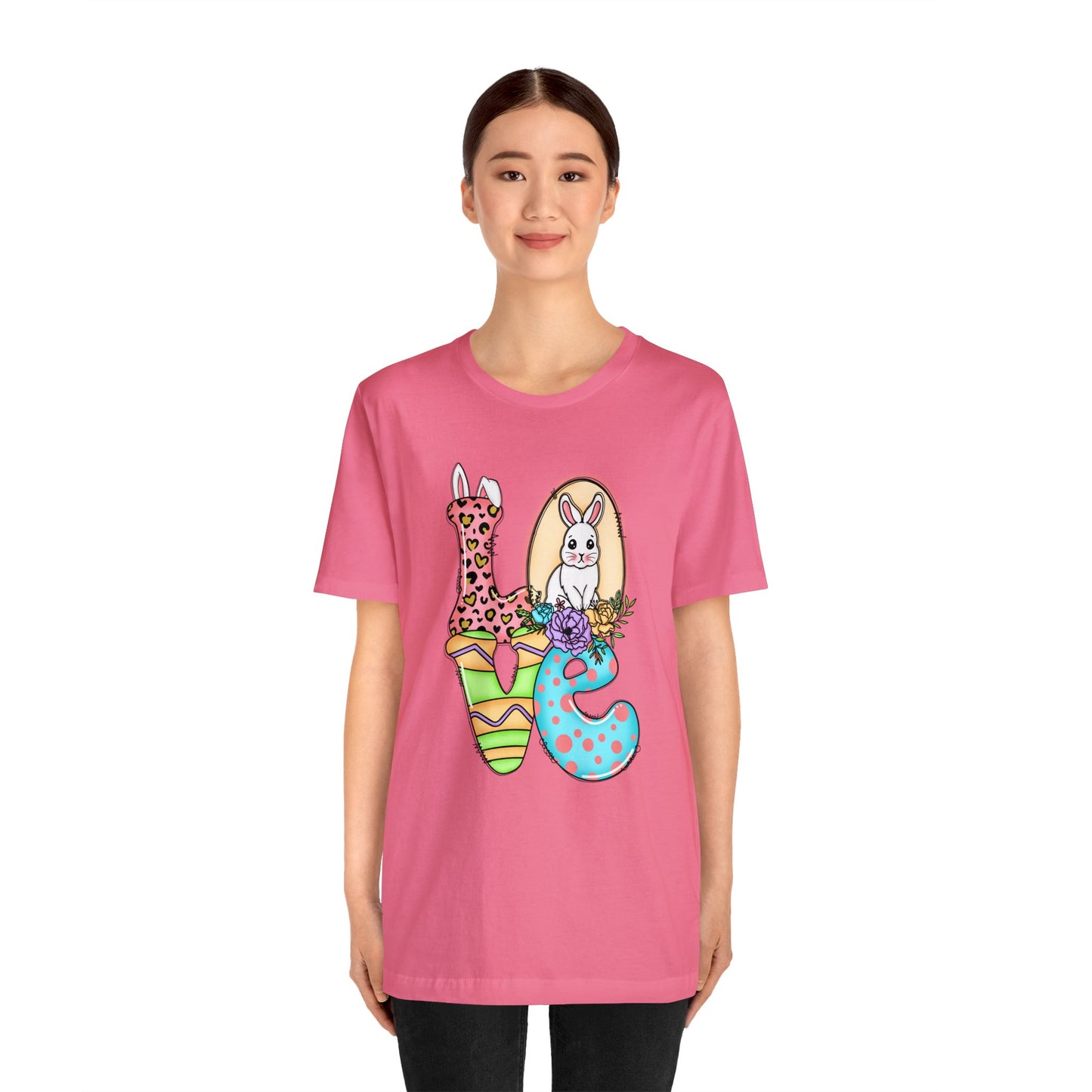 Easter Bunny Love Block Unisex Jersey Short Sleeve Tee - Variety of colors available