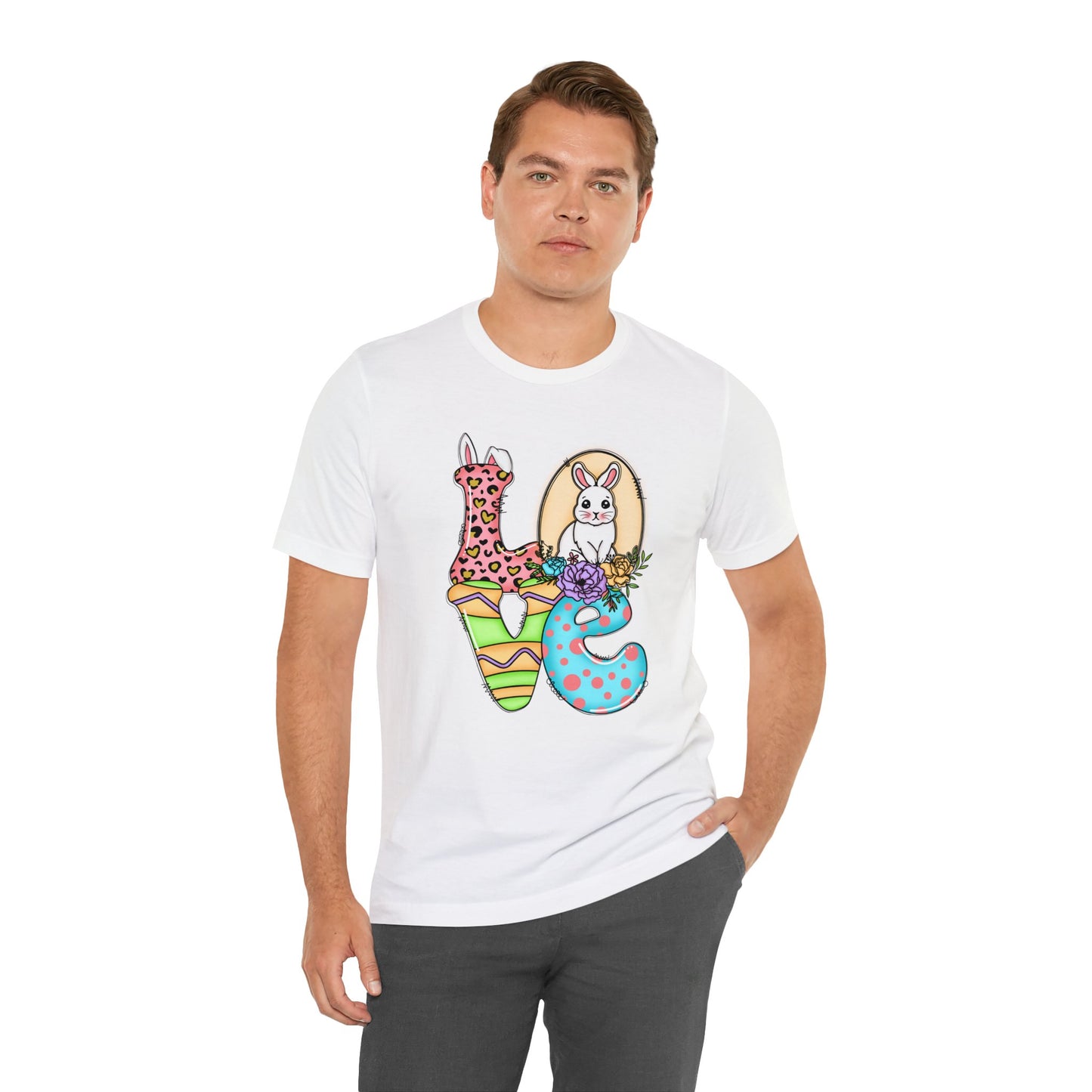 Easter Bunny Love Block Unisex Jersey Short Sleeve Tee - Variety of colors available