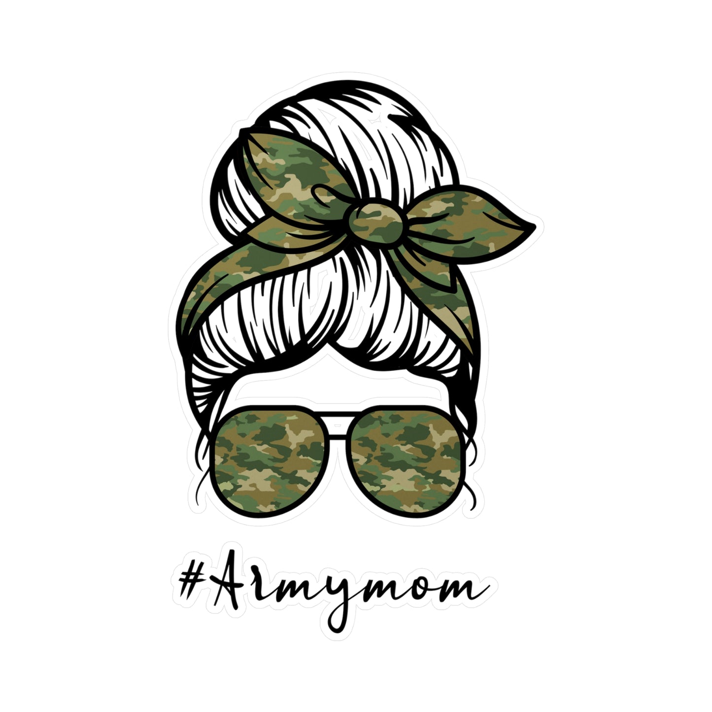 #ArmyMom Messy Bun Kiss-Cut Vinyl Decals