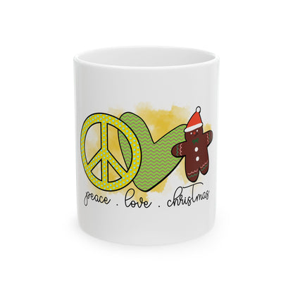 Peace Love Christmas Ceramic Mug, (11oz)