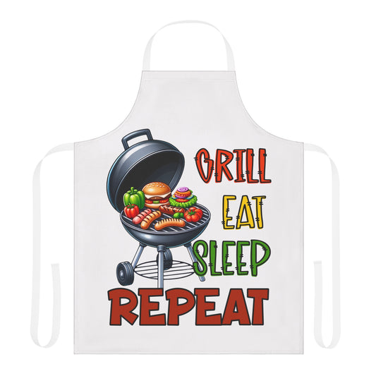 Grill Eat Sleep Repeat Apron, 5-Color Straps (AOP)