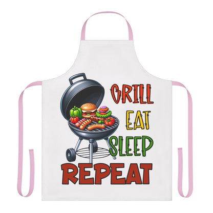 Grill Eat Sleep Repeat Apron, 5-Color Straps (AOP)