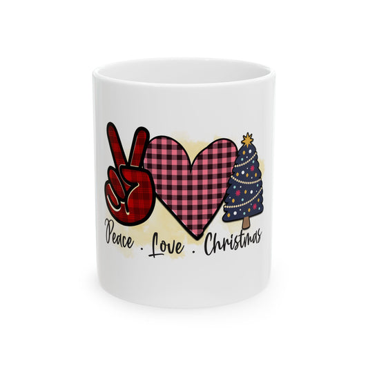 Peace Love Christmas Ceramic Mug, (11oz)