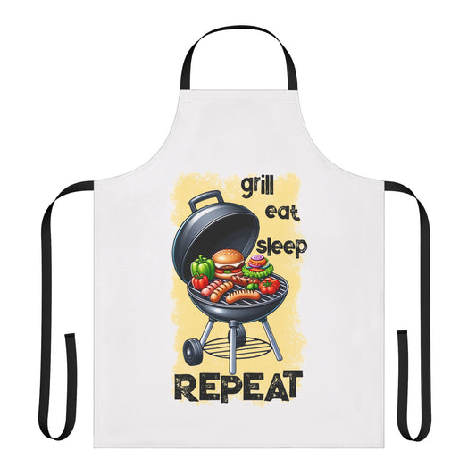 Grill Eat Sleep Repeat - Apron, 5-Color Straps (AOP)