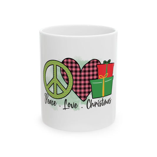 Peace Love Christmas Ceramic Mug, (11oz)