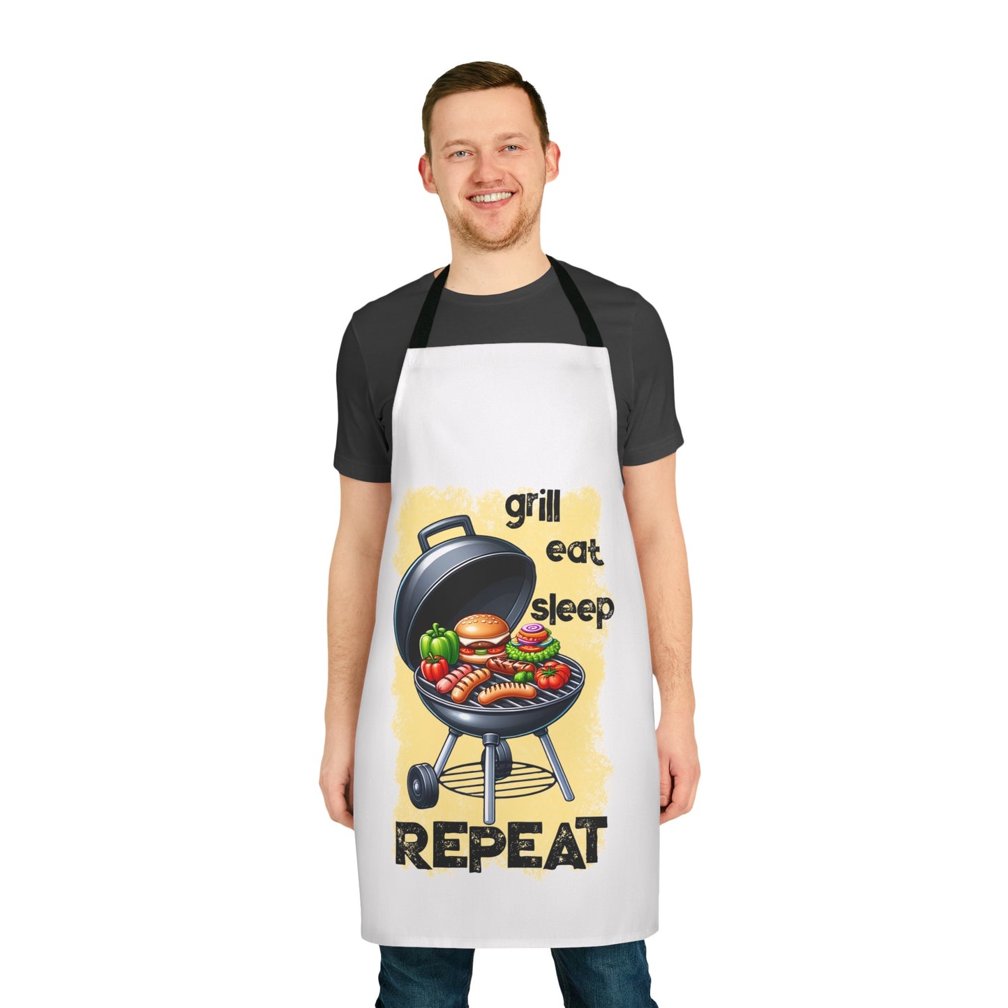 Grill Eat Sleep Repeat - Apron, 5-Color Straps (AOP)