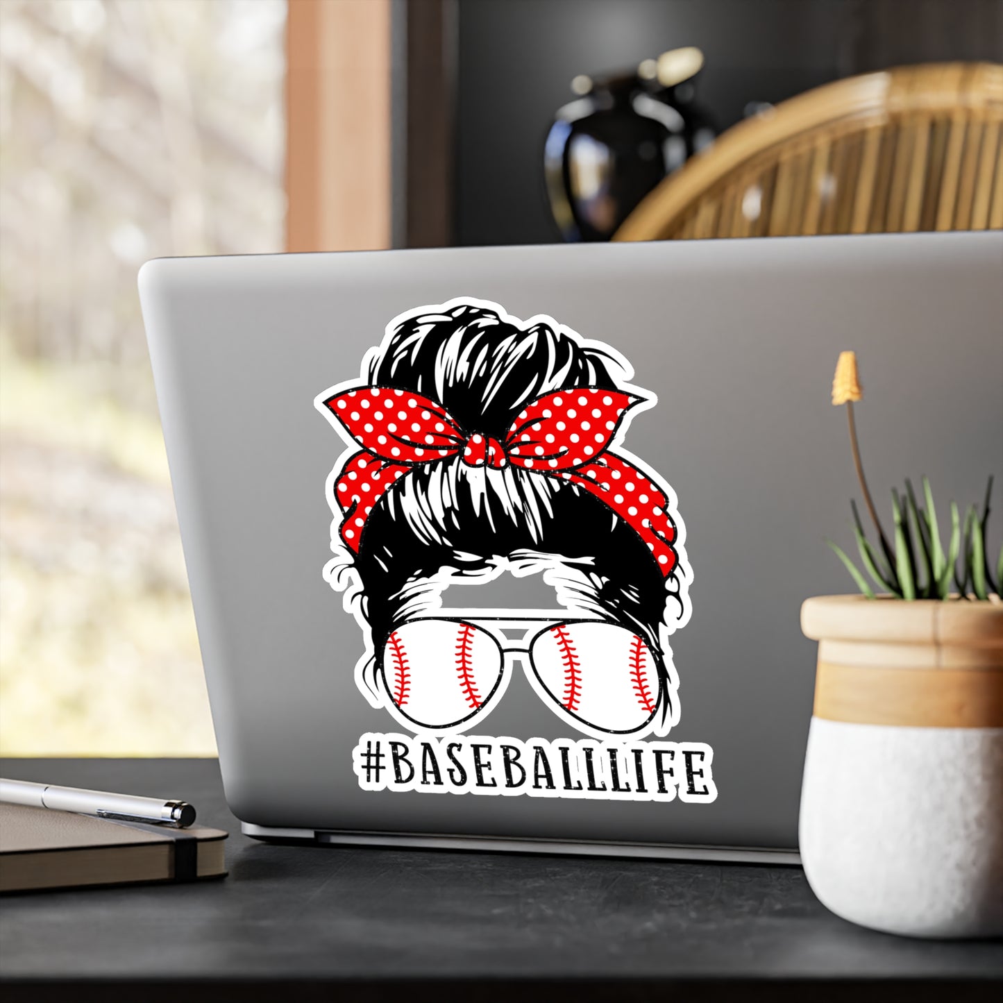 #BaseballLife Messy Bun Kiss-Cut Vinyl Decals