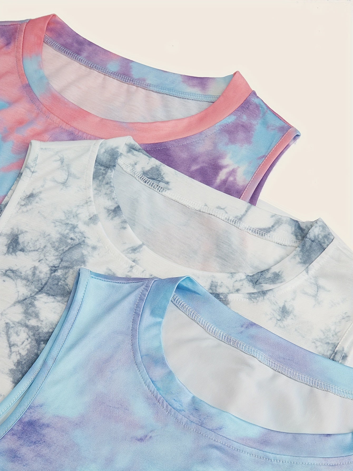 3-Pack Women's Casual Tie-Dye Tank Tops, Sleeveless Athletic T-Shirts, Comfort Fit Multi-Color Sportswear