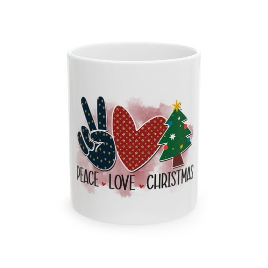 Peace Love Christmas Ceramic Mug, (11oz)