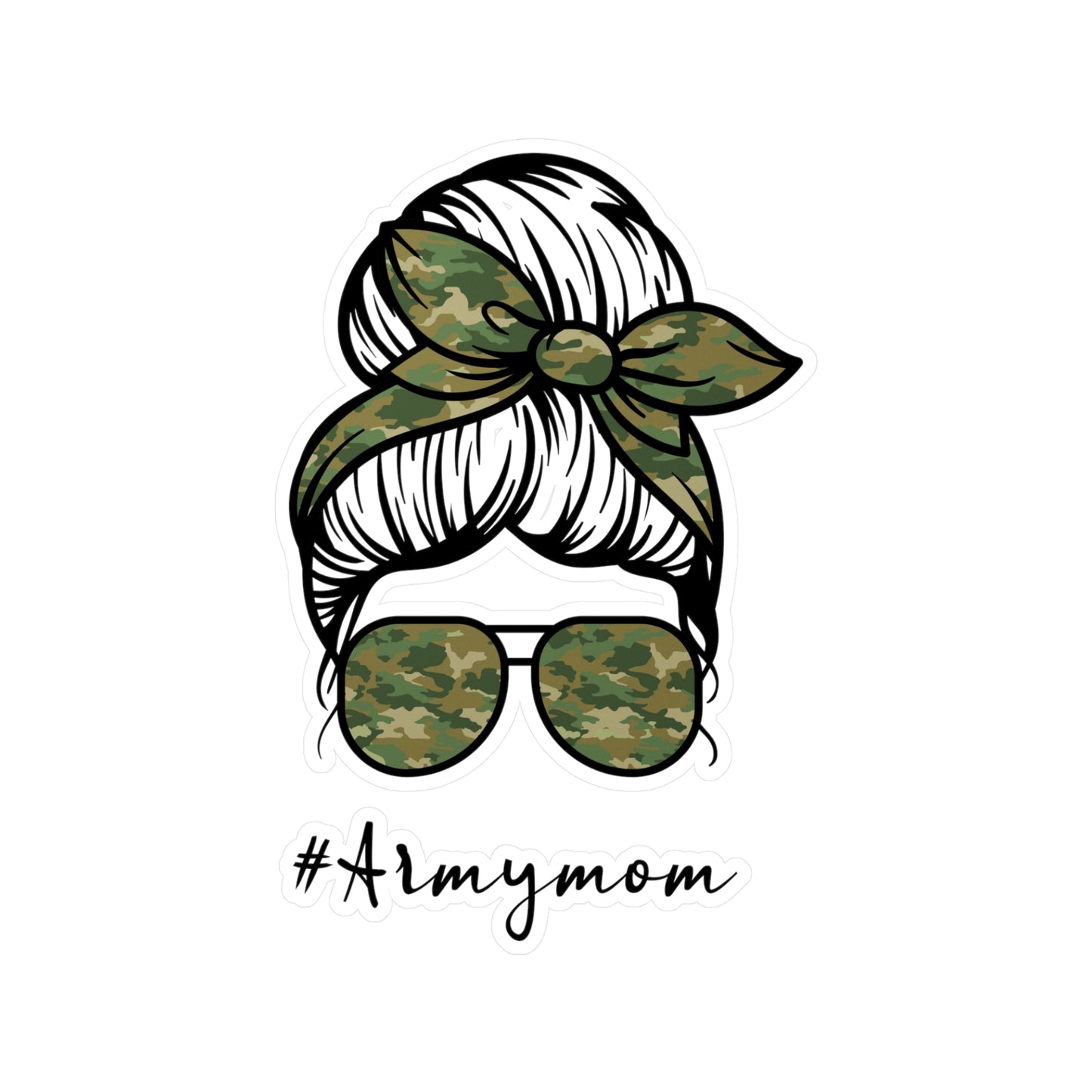 #ArmyMom Messy Bun Kiss-Cut Vinyl Decals