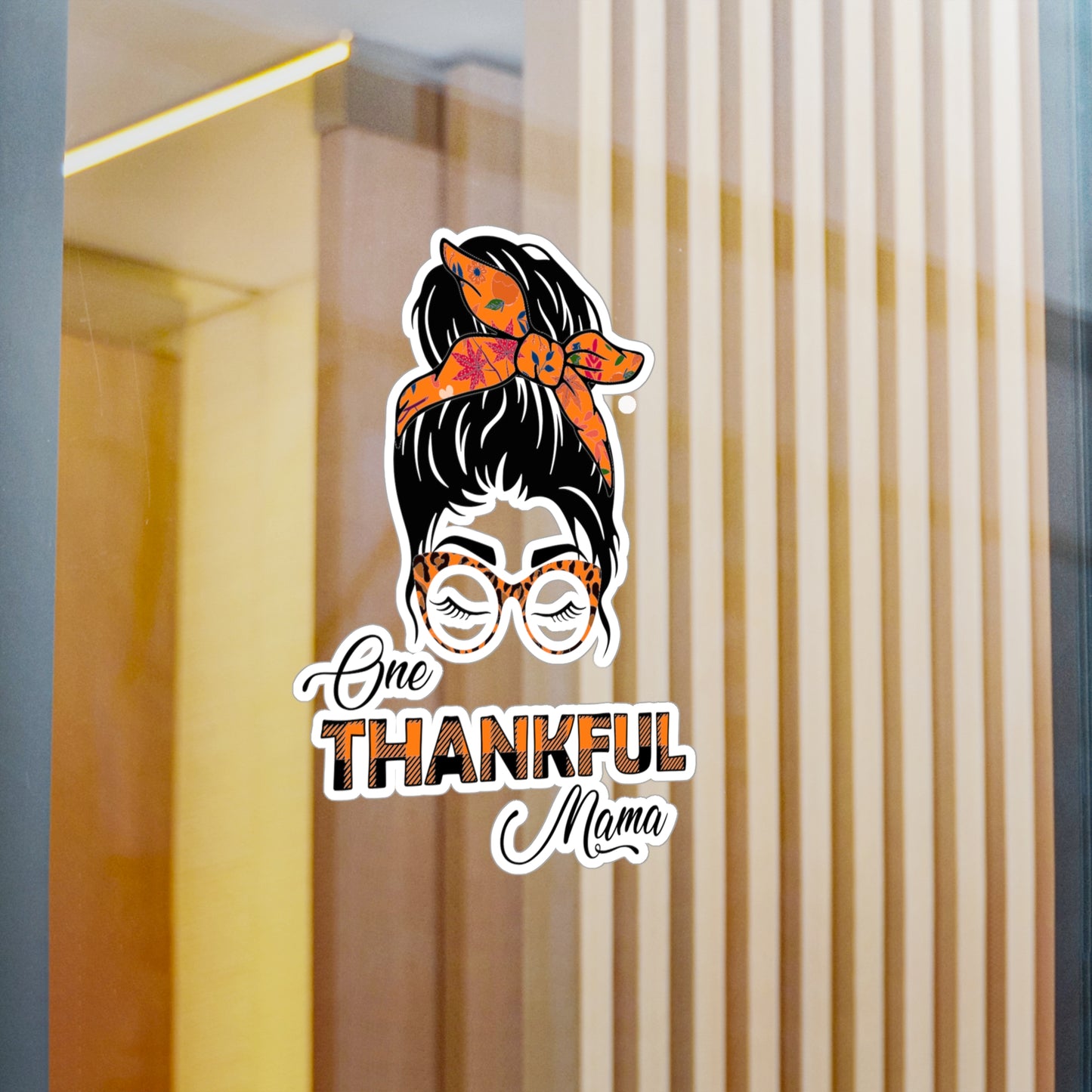 One Thankful Mama/Momma Messy Bun Thanksgiving Kiss-Cut Vinyl Decals