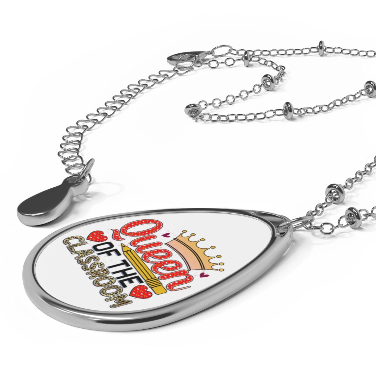 Queen of the Classroom Teacher Oval Necklace