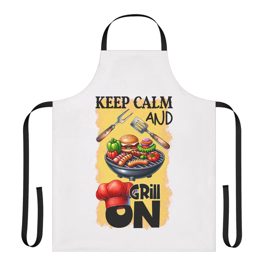 Keep Calm & Grill On BBQ - Apron, 5-Color Straps (AOP)