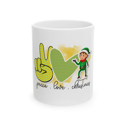 Peace Love Christmas Ceramic Mug, (11oz)