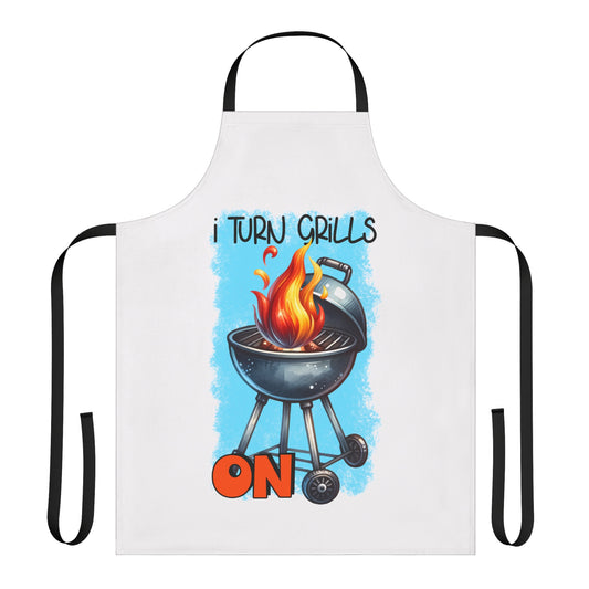 I Turn Grills On BBQ - Funny Apron, 5-Color Straps (AOP)