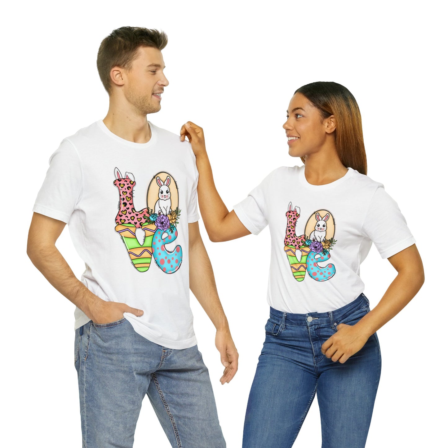 Easter Bunny Love Block Unisex Jersey Short Sleeve Tee - Variety of colors available