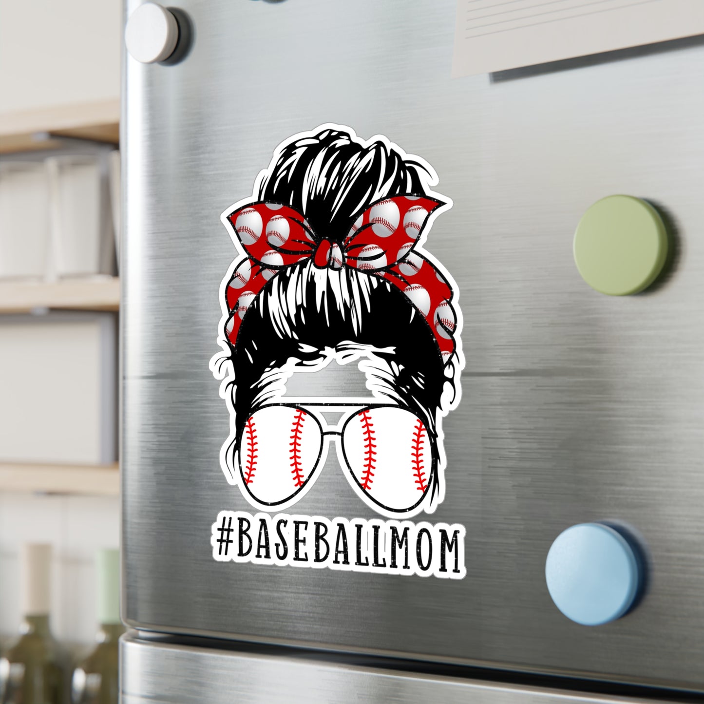 #BaseballMom Messy Bun Kiss-Cut Vinyl Decals