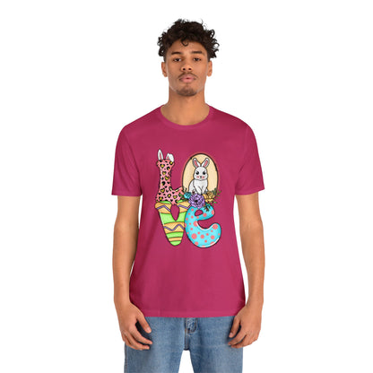 Easter Bunny Love Block Unisex Jersey Short Sleeve Tee - Variety of colors available