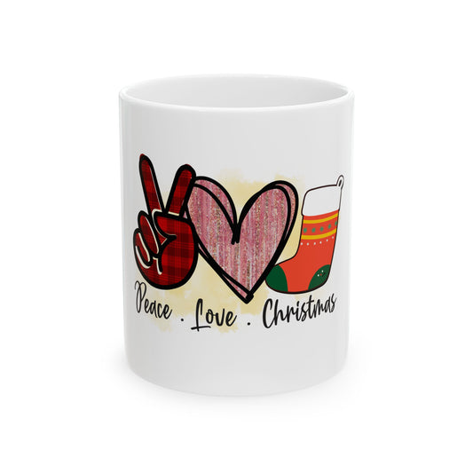 Peace Love Christmas Ceramic Mug, (11oz)