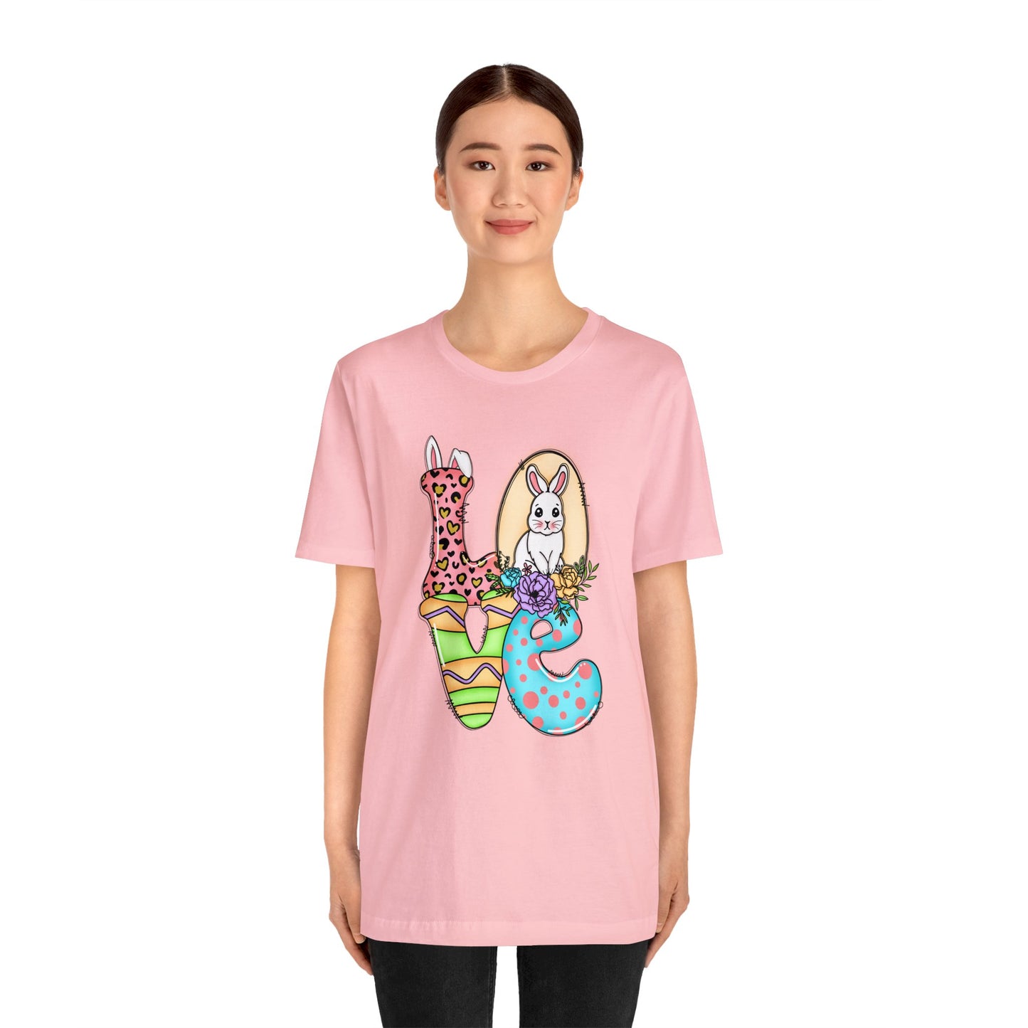 Easter Bunny Love Block Unisex Jersey Short Sleeve Tee - Variety of colors available